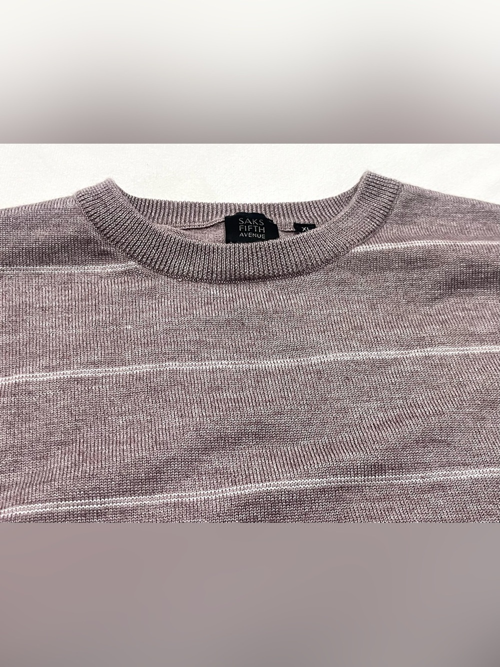 Saks Fifth Avenue Light Brown Striped Crewneck Wool Blend Sweater Women’s XL - Picture 6 of 16